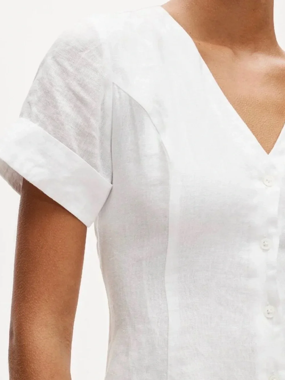 J. Crew Fleur Mini White Linen V-Neck Dress